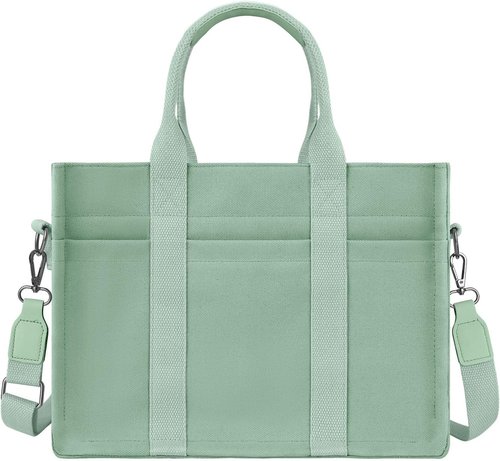 FIORETTO Canvas Tote Bag - Zipper Closure & Individual Compartments for Work, College, Teachers, Nurses