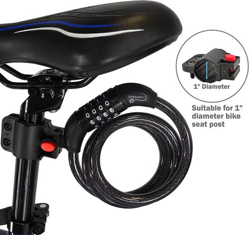 Lumintrail Combination Bike and Scooter Lock Cable - 6ft Bike Locks Heavy Duty Anti Theft with Combinations - Bike Cable Lock Combination with Lock Holder (1 Pack, Black)