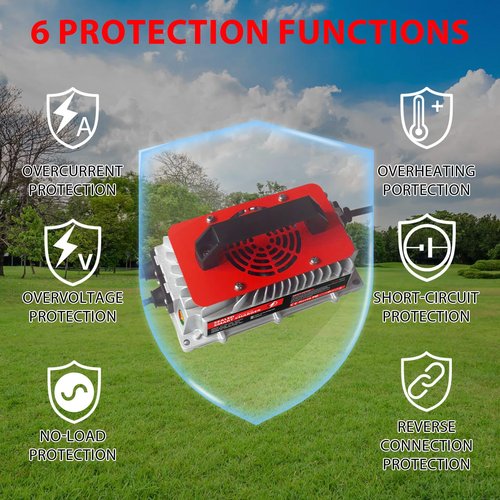 Voolex 15A 48V Golf Cart Battery aCharger for EZGO RXV & TXT Waterproof Fully Automatic Trickle Charger with 3-Pin Triangular Plug, Compatible with Lead-Acid Batteries
