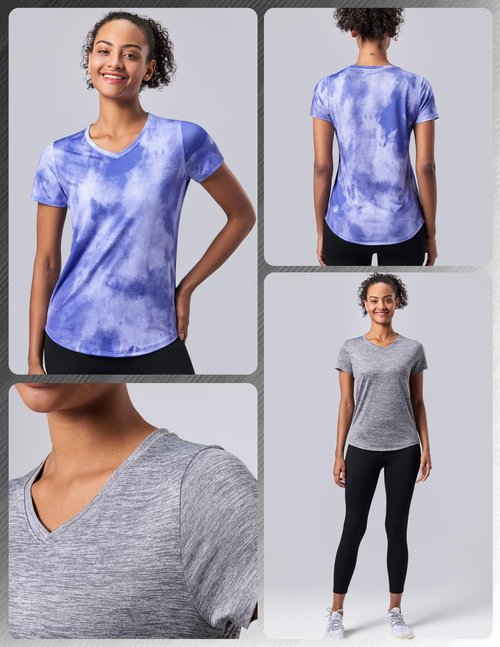 5 Pack: Women's Dry Fit Short Sleeve T Shirts, Athletic Workout Tee Tops for Gym Yoga Running (Set 13, Large)