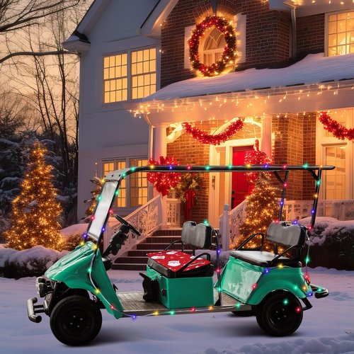 Cinnvoice 2 Pcs Christmas Golf Cart Decorations Christmas Golf Cart Seat Covers with Golf Cart Battery Operated String Lights Santa Blanket Golf Cart Accessories for Christmas Golf Cart Decorations
