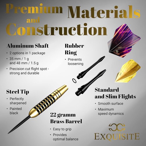 CC-Exquisite Premium Steel Tip Darts Set - Professional Brass Barrels with Extra Flights & Accessories | 12 Aluminum Shafts