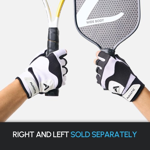 Avantic Pickleball Gloves for Men & Women, Fingerless Glove Right or Left Hand – Padel Tennis & Pickleball Gear + Accessories (White, XL, Right)