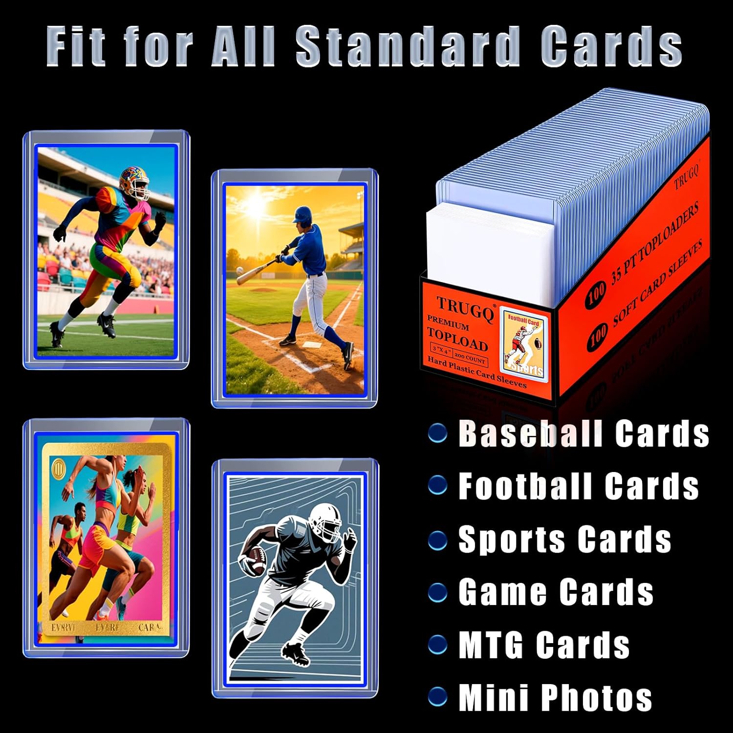 Skiennix 1000 Card Sleeves - Toploaders & Soft Sleeves for Trading Cards | 3" x 4" Hard Plastic Protectors