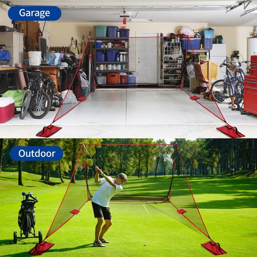 Golf Shank Net, Compatible with 10ft x7ft & 10ft x10ft Golf Hitting Nets, Indoor/Outdoor Practice for Backyard, Garage, Simulator Enclosure, Includes 4 Sand Bags, Reinforced Mesh Design