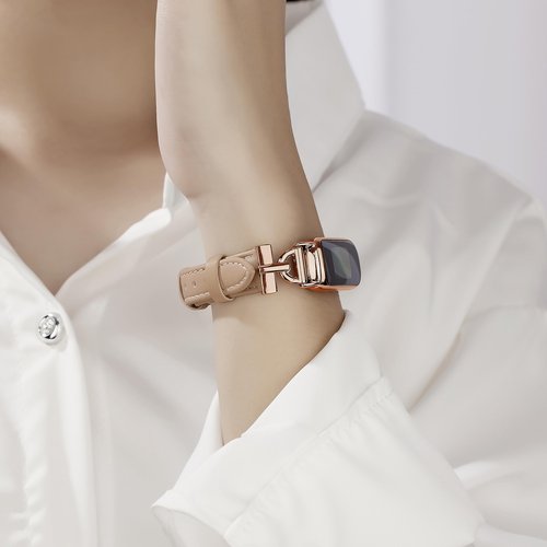 Apawband Unique D-shape Metal Buckle Leather Bands for Fitbit Luxe