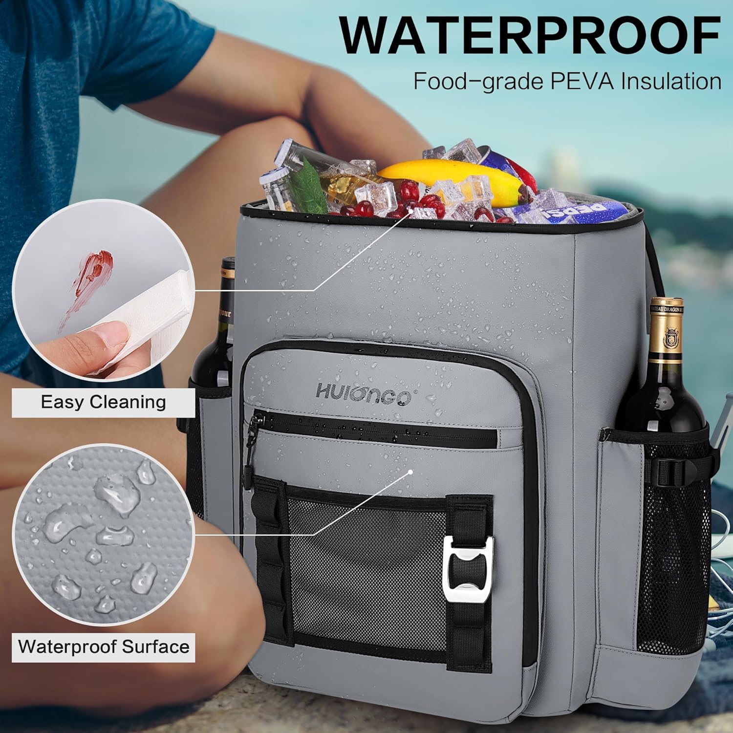 Skiennix Waterproof Insulated Cooler Backpack - Large 52 Cans Capacity, Leak-Proof Design, Soft & Versatile