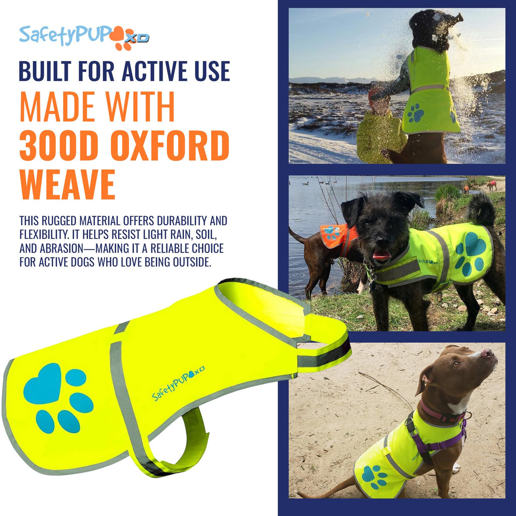 SafetyPUP XD Dog Reflective Vest – Hi-Vis Fluorescent Visibility that Helps to Safeguard Your Pet On/Off Leash in Urban & Rural Areas (Yellow, X-Large)