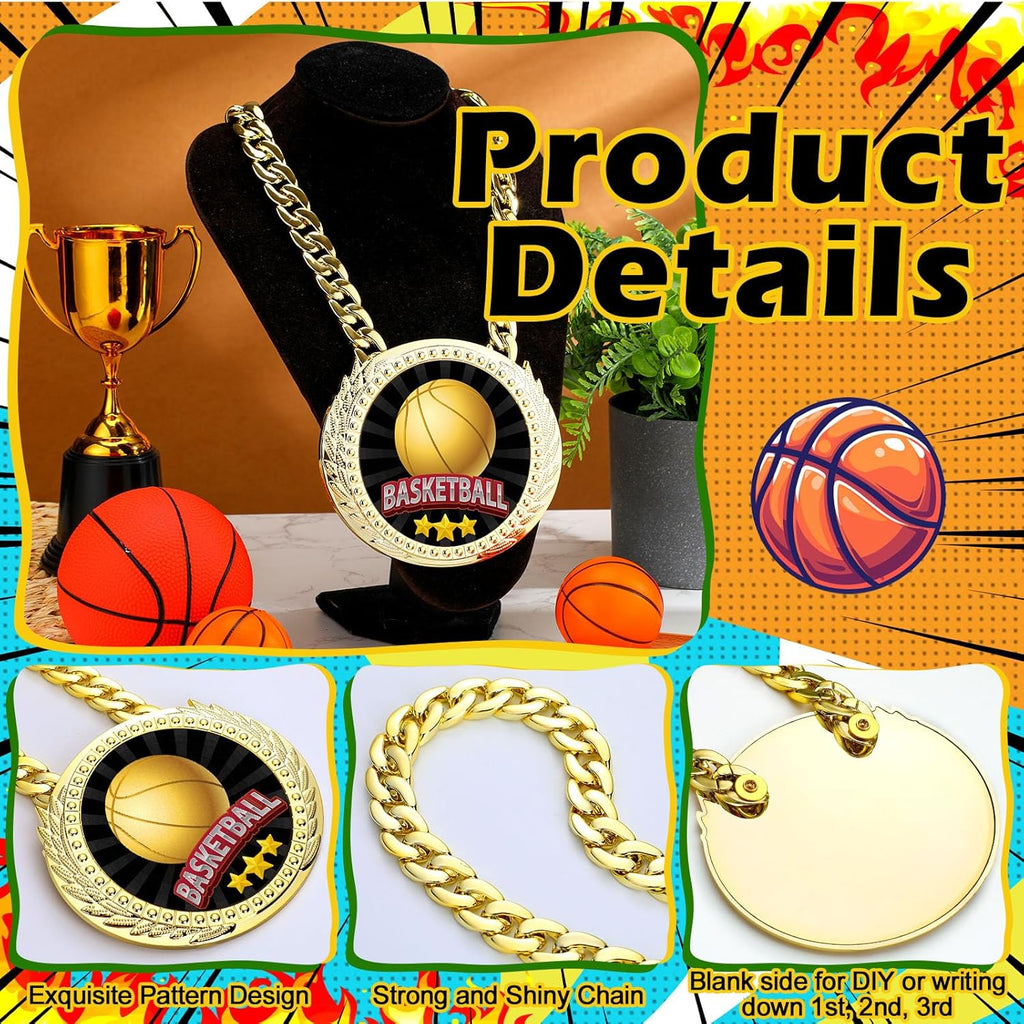 Tondiamo 3 Pcs Sports Turnover Chains - 6" Large Champion Medals for MVP Players | Basketball, Football, Soccer, Baseball, Softball, Volleyball
