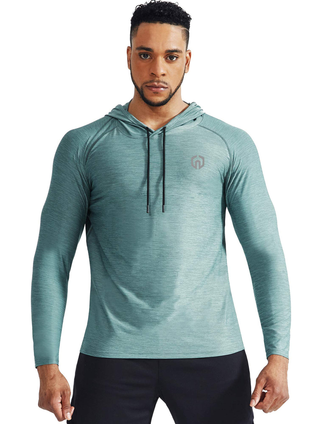 NELEUS Men's 3 Pack Dry Fit Running Shirt Long Sleeve Workout Athletic Shirts with Hoods,5071 Navy,Light Grey,Light Green,US S,EU M