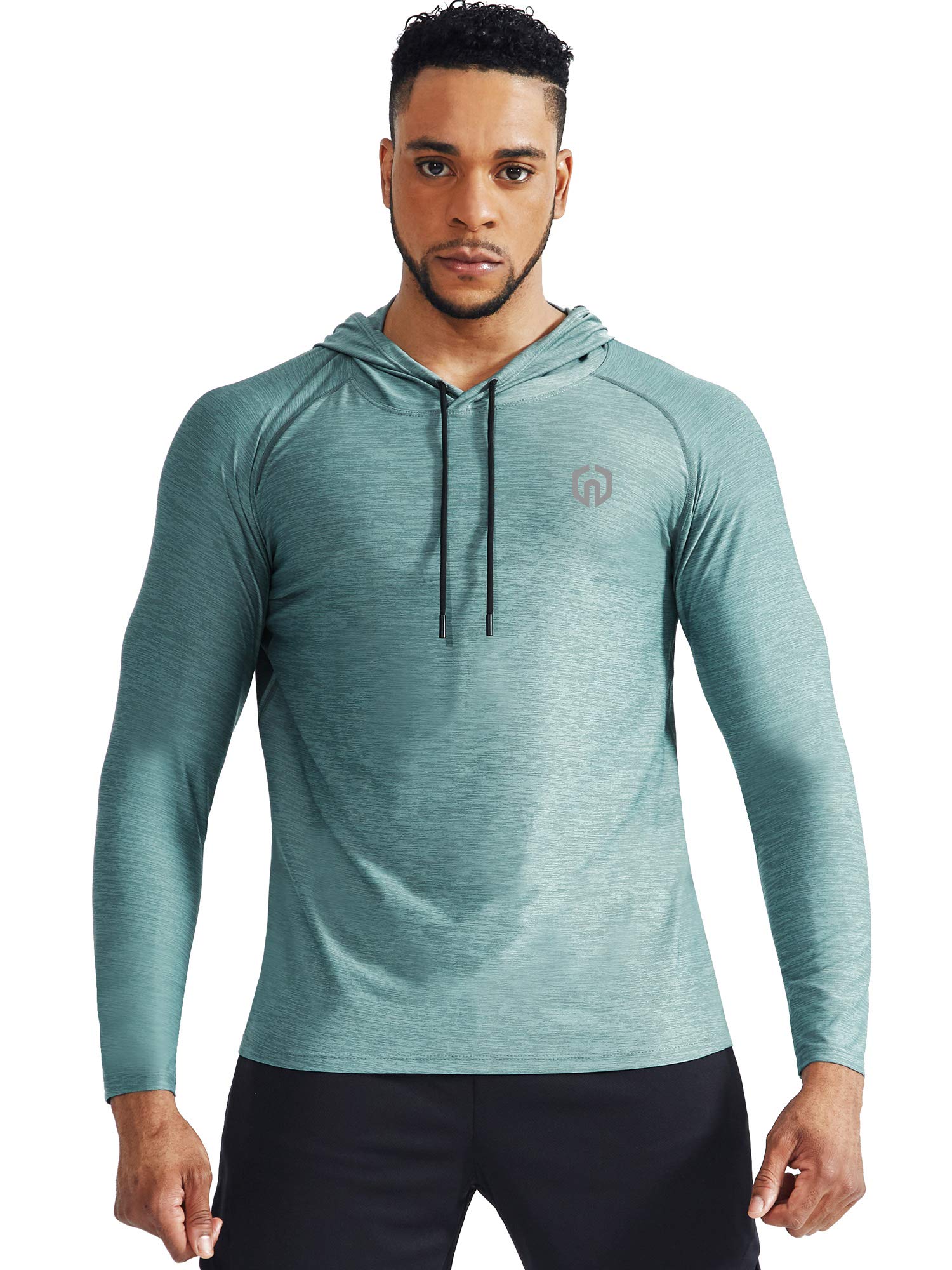 NELEUS Men's 3 Pack Dry Fit Running Shirt Long Sleeve Workout Athletic Shirts with Hoods,5071 Navy,Light Grey,Light Green,US S,EU M