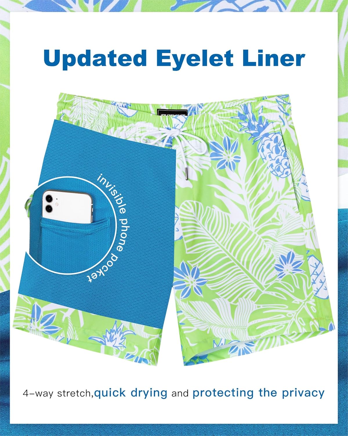 SURF CUZ Men's Swim Trunks - Quick-Dry 7" Swim Shorts with Compression Liner | Stretch Fabric