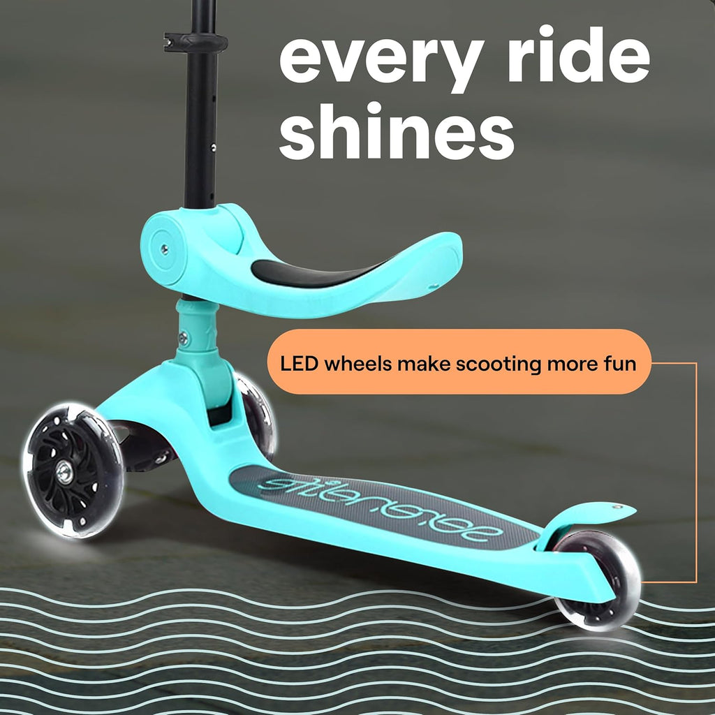 SereneLife 3-Wheel Kids Scooter - Foldable Design, LED Wheel Lights, Adjustable Handlebar | For Toddlers 3+ Up to 110 lbs