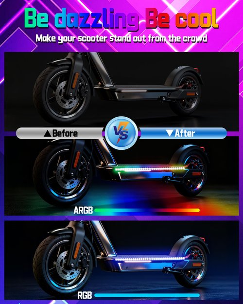 MINEXITY Led Lights for Scooter Night Riding, Remote & APP Controlled Colorful Skateboard Lights，Battery Operated Lights for Electric Bike 60 LEDs