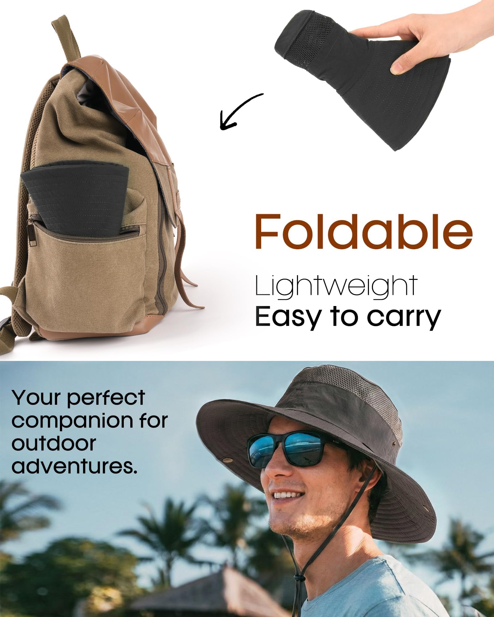 FURTALK Sun Hats for Men Women Fishing Hat UPF 80+ Breathable Wide Brim Hiking Summer UV Protection Bucket Hats Dark Grey