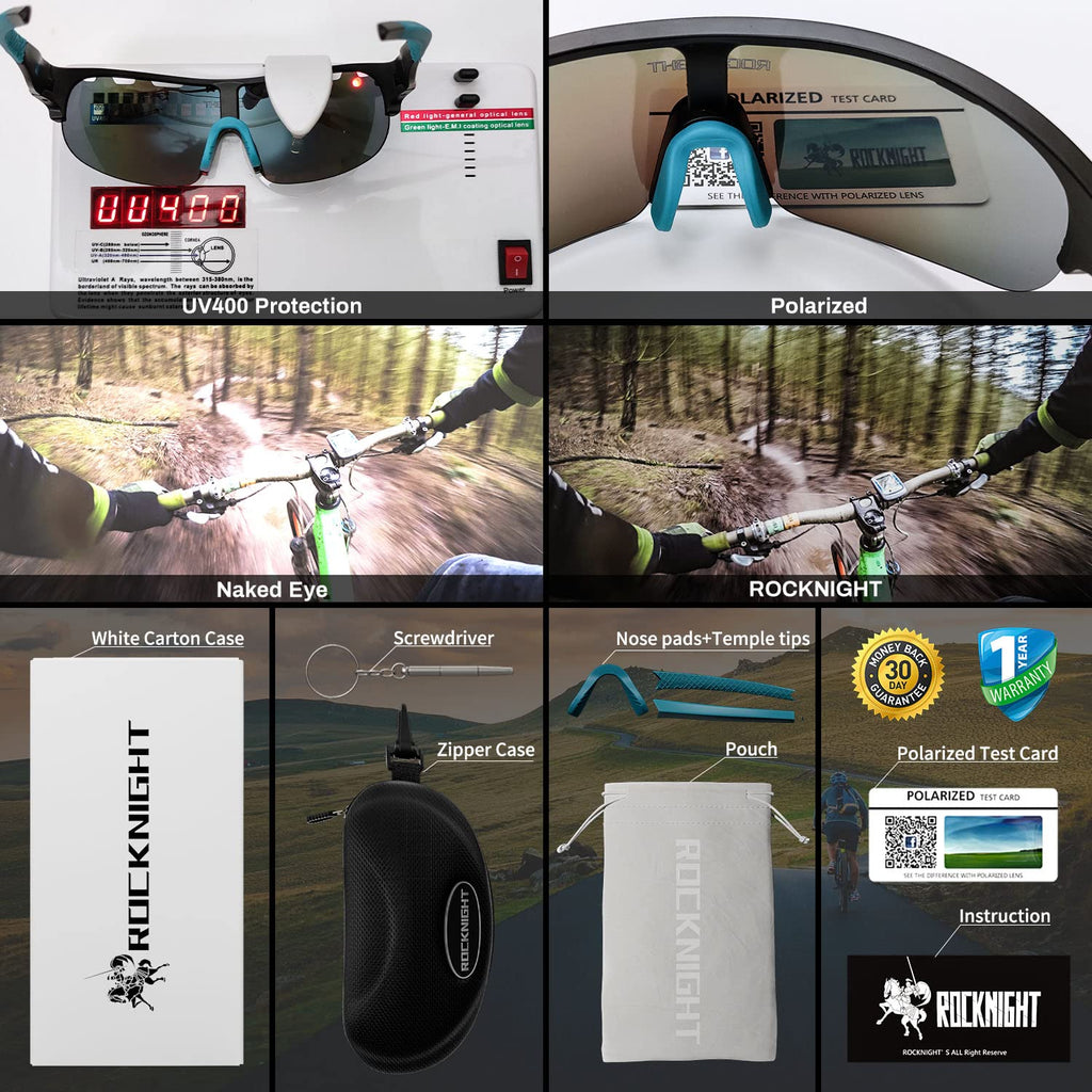ROCKNIGHT UV Polarized Fishing Sunglasses Men Hiking Travel Outdoor Mirrored Blue Sunglasses Sports TR90 Black Frame