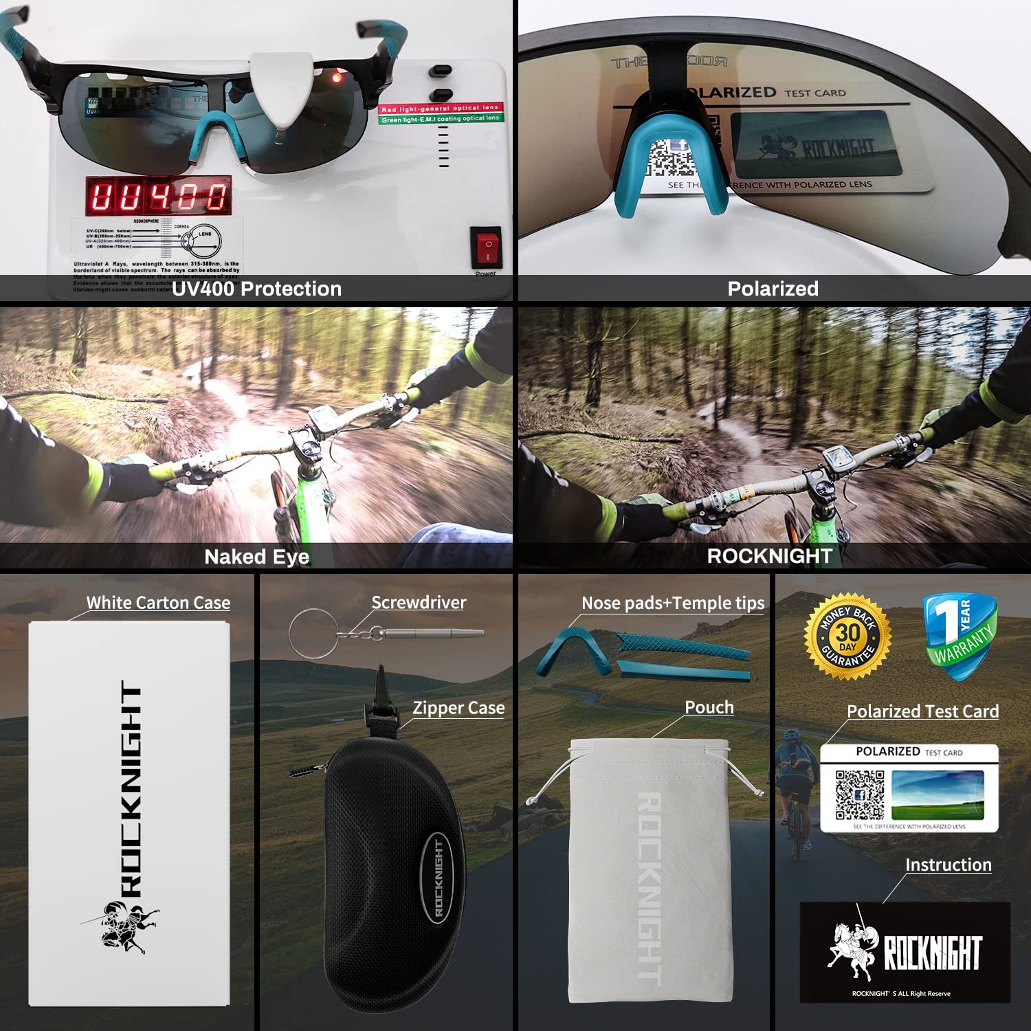ROCKNIGHT UV Polarized Fishing Sunglasses Men Hiking Travel Outdoor Mirrored Blue Sunglasses Sports TR90 Black Frame