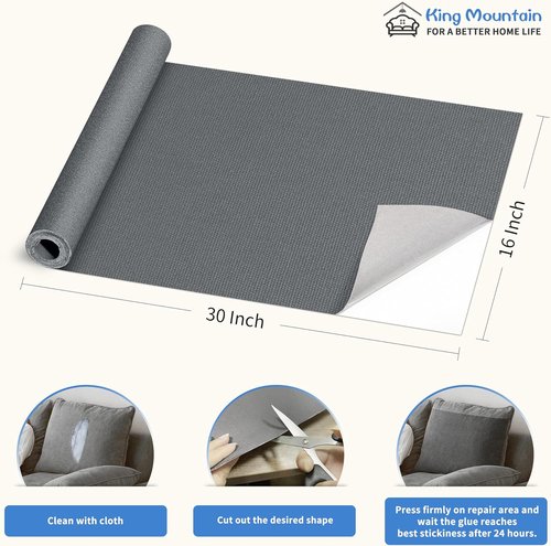 KING MOUNTAIN Canvas Repair Patch - 16x30 Inch Self-Adhesive Waterproof Fabric for Sofas, Tents & More | Charcoal Grey