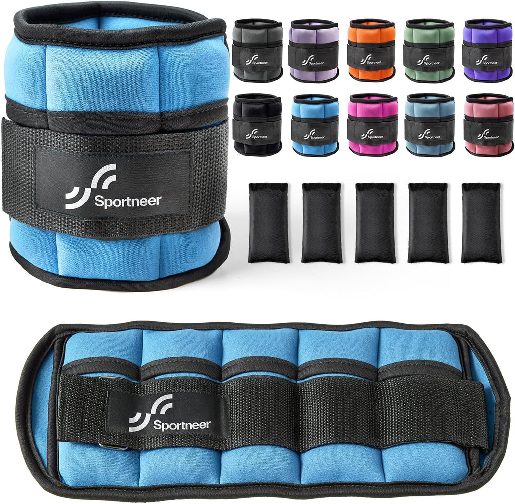 Sportneer Adjustable Ankle Weights Set - Comfortable Neoprene Leg Weights for Home Workout | 1 Pair (2-10 lbs)