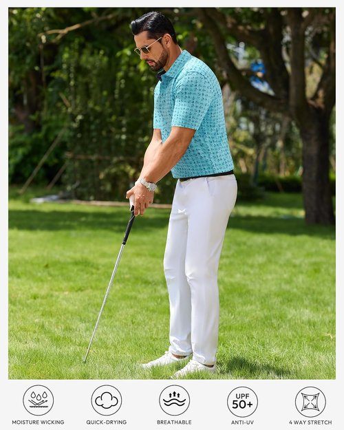 Alimens & Gentle Men's Moisture-Wicking Polo Shirt - Short Sleeve Printed Golf & Tennis Style