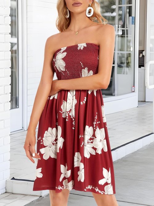 CHICGAL Summer Dresses - Strapless Boho Floral Print Beach Cover-Up | Perfect for Warm Weather