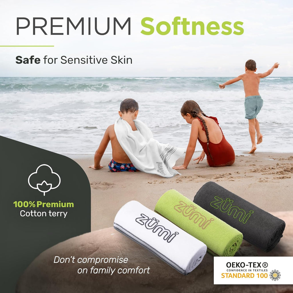 Zumi 100% Cotton Quick Dry Travel Towel - Soft, Compact & Highly Absorbent | Gray, Ideal for Beach & Gym