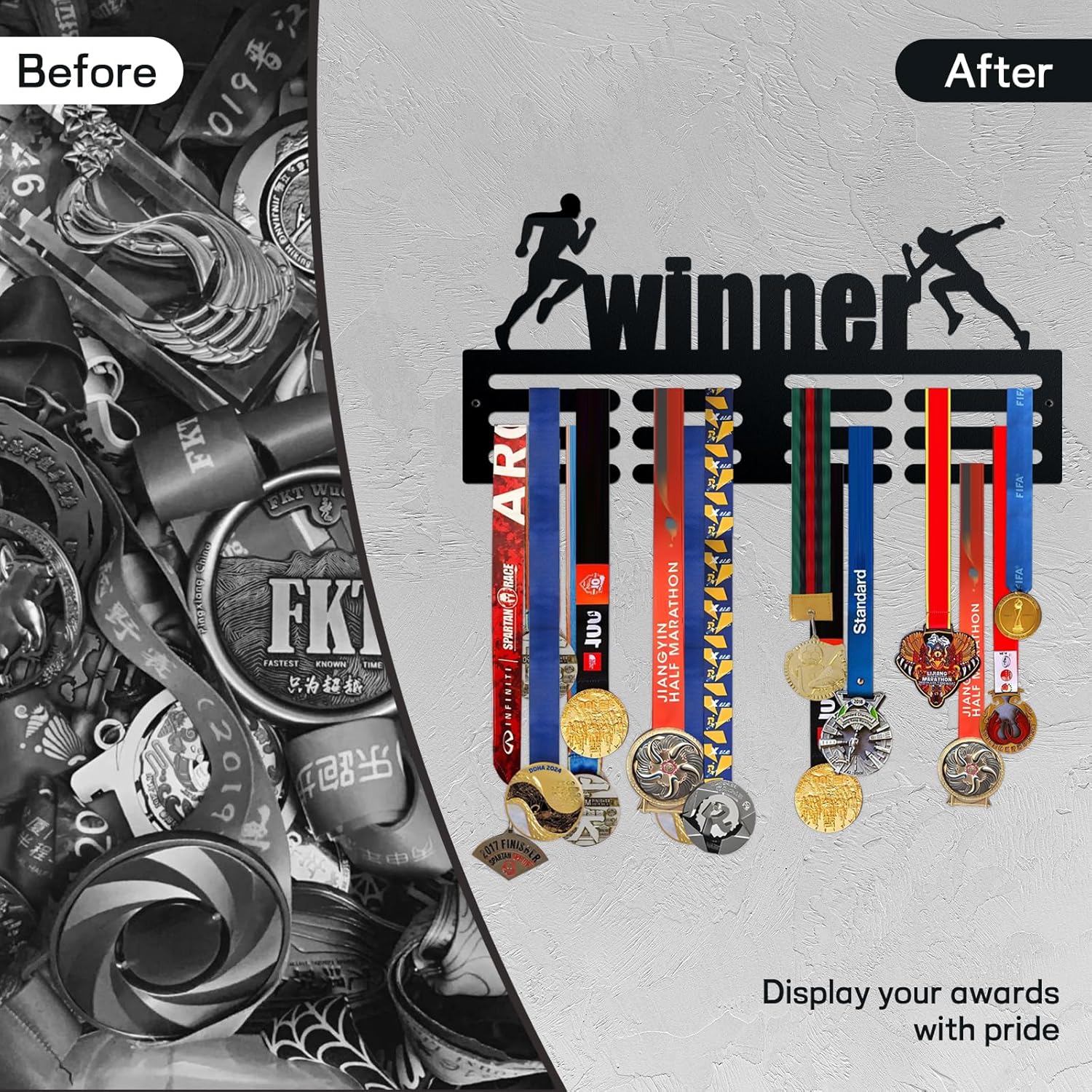 Premium Medal Display Rack by [Brand Name] - Wall Mount Sports Medal Holder for Athletic Achievements