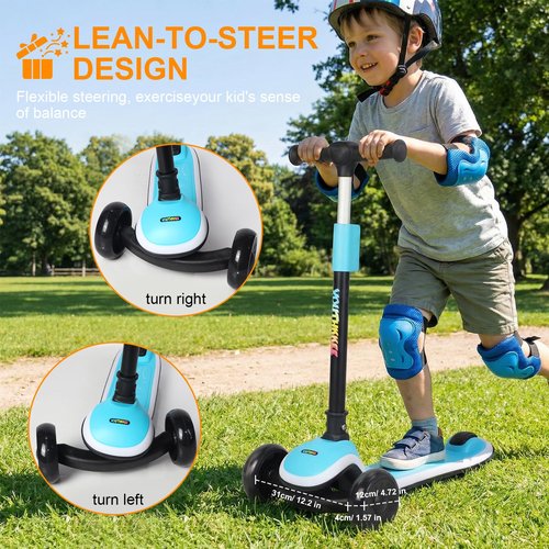 Youthkkee Kids Kick Scooter with LED Light-Up Wheels & Deck, 3-Wheel Folding Scooter for Ages 3-10, Adjustable Height, Extra Wide Anti-Slip Deck for Boys Girls