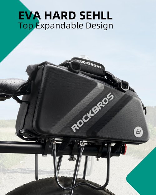 ROCKBROS Bike Trunk Bag Top Expandable Rear Rack Bag, EVA Hard Shell eBike Bag Rear Bag