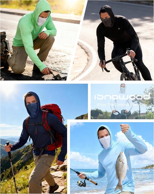 Isnowood Sun Shirt - Men's Long Sleeve UPF 50+ Fishing Hoodie for UV Protection | Ideal for Hiking & Running