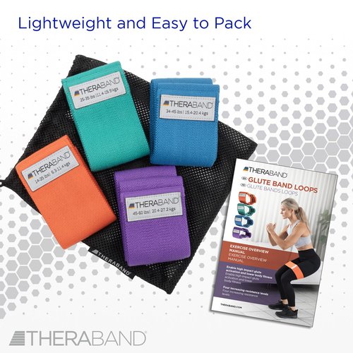 THERABAND Glute Band Loops, Fabric Exercise Bands for Home or Travel, Designed for Glute and Lower Body Strength, Set of 4 Loop Bands with Increasing Levels of Resistance, Ideal for Men and Women