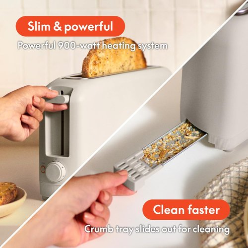 Bella 2 Slice Slim Toaster - 10” Long Slot with 6 Shade Settings & Auto Shutoff | Oatmilk Color