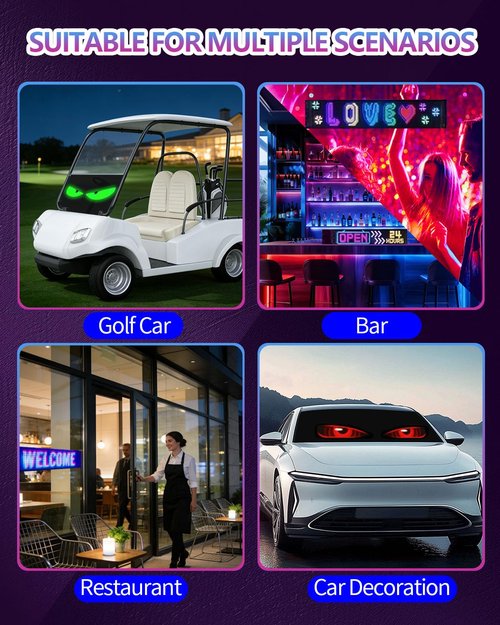 ZELTRI Golf Car Windshield Devil Eyes Light Sign, 23.4''x4.7'' Programmable LED Light Flexible Screen with APP and Remote Control-5V USB Digital Lighting Display for Golf Car, Cars & SUVs