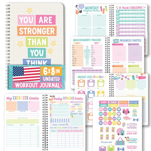 Fitness Journal for Women - Workout Journal for Women, Food and Fitness Journals, Undated Workout Log Book Planner, Exercise and Gym Journals, Exercise Planner Weight Loss Tracker