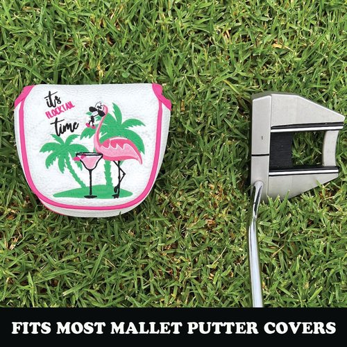 Giggle Golf Flamingo Golf Head Covers – Driver, Fairway, Hybrid & Putter – Tropical Black Flamingo Design - Great Gift (for Mallet/White)