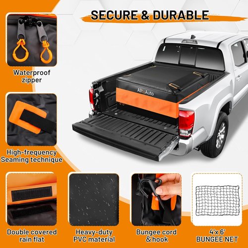 All-in-One Bundle 26 CuFt Waterproof Truck Bed Cargo Bag - Heavy Duty Storm-Proof Carrier (50"x40"x22")