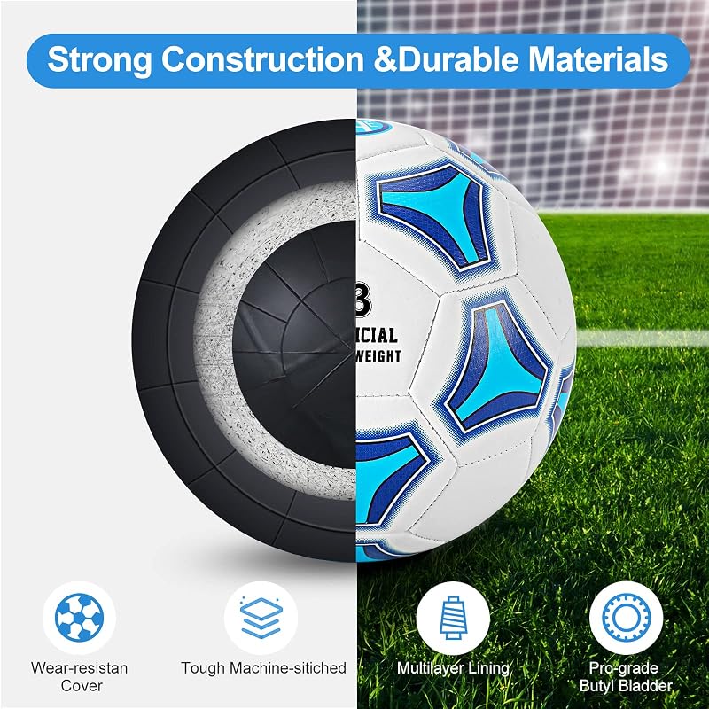 Color-Changing Soccer Ball Size 3-5 with Carry Net, Pump & Needles – UV-Activated Fun Gift for Kids (Blue 4-6 Age)