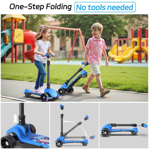 VOLPAM C001 Electric Scooter for Kids, 80W Motor, Max Safe Speed 5MPH, 3 Adjustable Height, Lean-to-Steer, 3.5" Lighted Up Wheel, Foldable Scooter for Boys & Girls