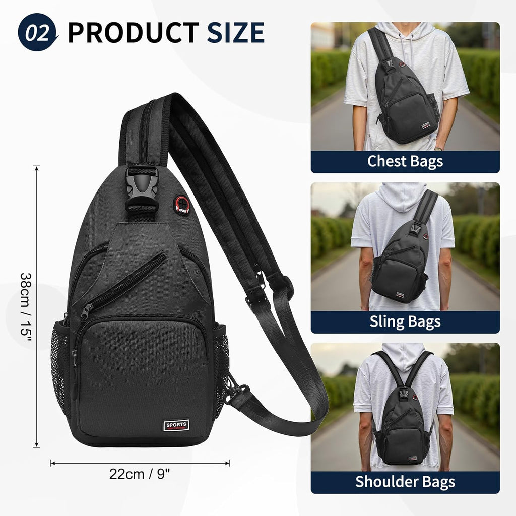 Skiennix Convertible Sling Bag - Lightweight Crossbody Backpack for 11" Tablet | Black for Casual Travel & Hiking