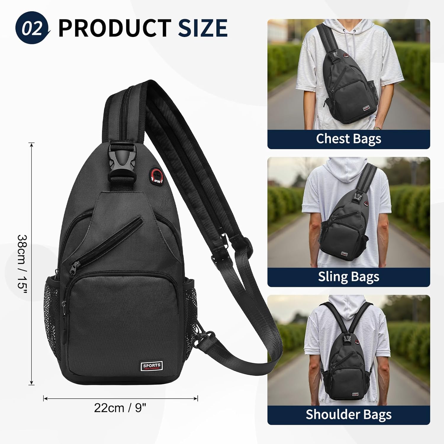 Skiennix Convertible Sling Bag - Lightweight Crossbody Backpack for 11" Tablet | Black for Casual Travel & Hiking