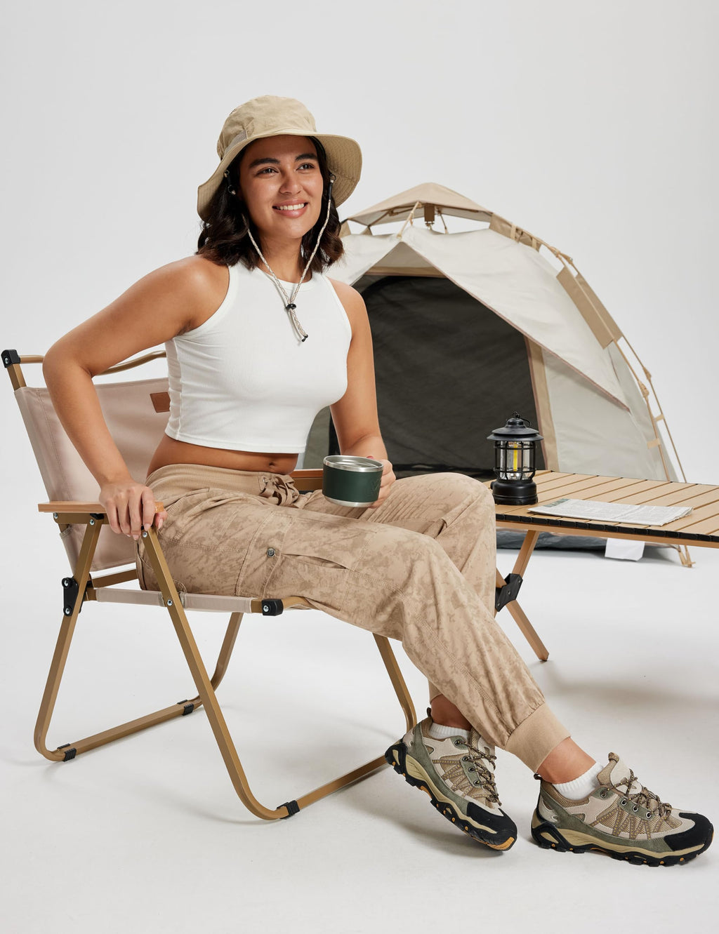 MoFiz Hiking Cargo Pants for Women with Pockets Lightweight Quick Dry Athletic Outdoor Summer Travel Casual Joggers Sweatpants Camouflage Khaki XS