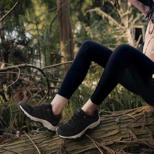 ANJOUFEMME Women's Waterproof Hiking Shoes Non Slip Sneakers Lightweight Tennis Shoes for Work Walking Running Trekking Trail Shoes DSX03W-FN-US-BLACK-9
