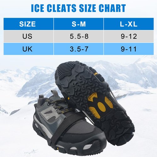Ice Cleats Spikeless,Anti-Slip Snow Cleat Winter Traction Grips Crampon for Slick Wet Slippery Surface Indoor Outdoor Use Ice Shoes Grippers Rubber Tread Roofing Shoes (Large/X-Large(with Straps))