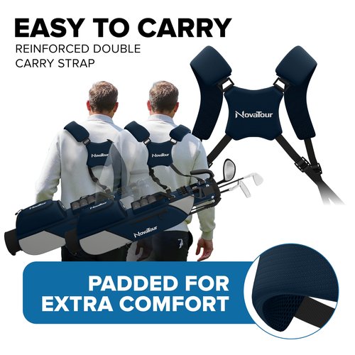 NovaTour Ultra Lightweight Premium Golf Bag for Par 3 and Executive Courses, with Double Strap, 6 Zippered Pockets, Insulated Cooler Pocket, Waterproof Pocket, and Automatic Stand Legs (Arctic Blue)