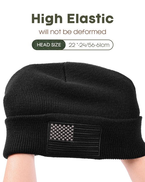 FURTALK American Flag Embroidered Beanie for Men Women Winter Hat Knitted Unisex Skull Cap Black