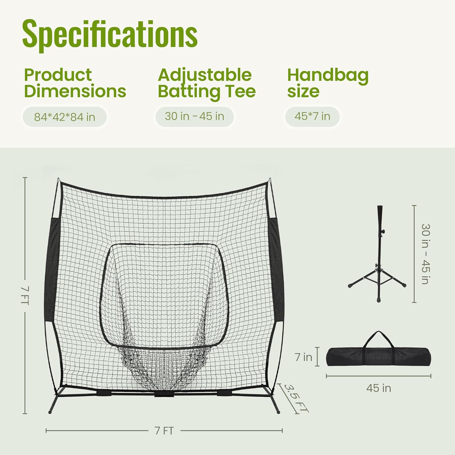 Skiennix 7x7 FT Baseball Net - Portable Batting Net with Strike Zone Target & Carry Bag