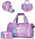 Skiennix Personalized Gym Bag for 8-Year-Old Girls - Stylish Weekender Tote with Shoe Compartment & Makeup Pouch (Letter T)