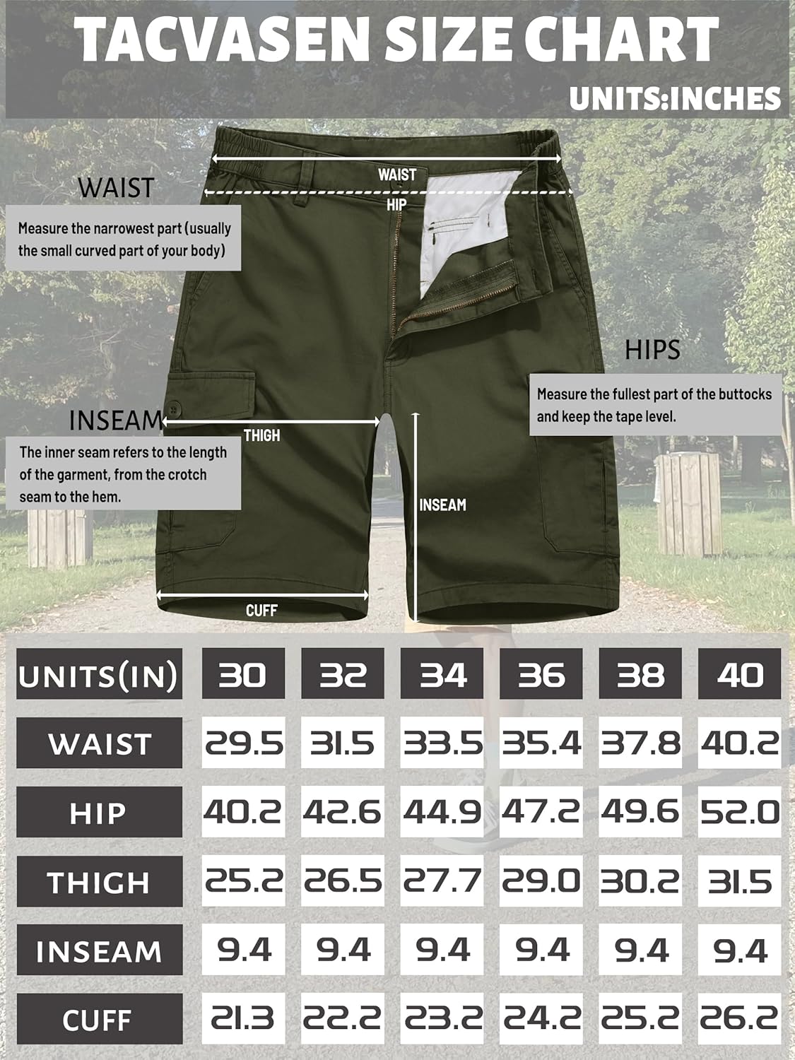 TACVASEN Men's Cargo Shorts - Comfortable Twill Cotton with 6 Pockets | Elastic Waist Design