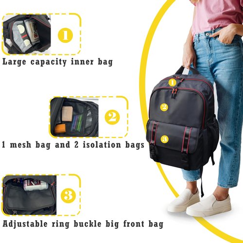 KUI WAN Backpack for Women and Men, 17'' Classical Nylon Bookbag with Multi-pockets Casual Daypack for College Work Travel