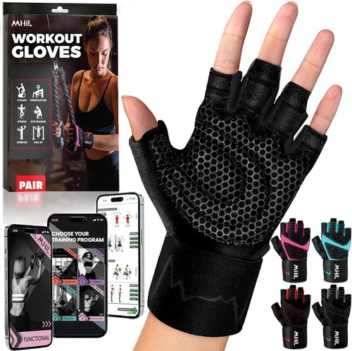 MhIL Workout Gloves for Women - Breathable Gym Gloves with Palm Protection & Enhanced Grip | Padded Weightlifting Gloves with Wrist Wrap Support